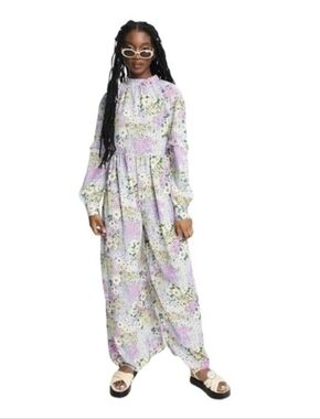 ASOS  Smock Wide Leg Floral Print Jumpsuit Size 4
